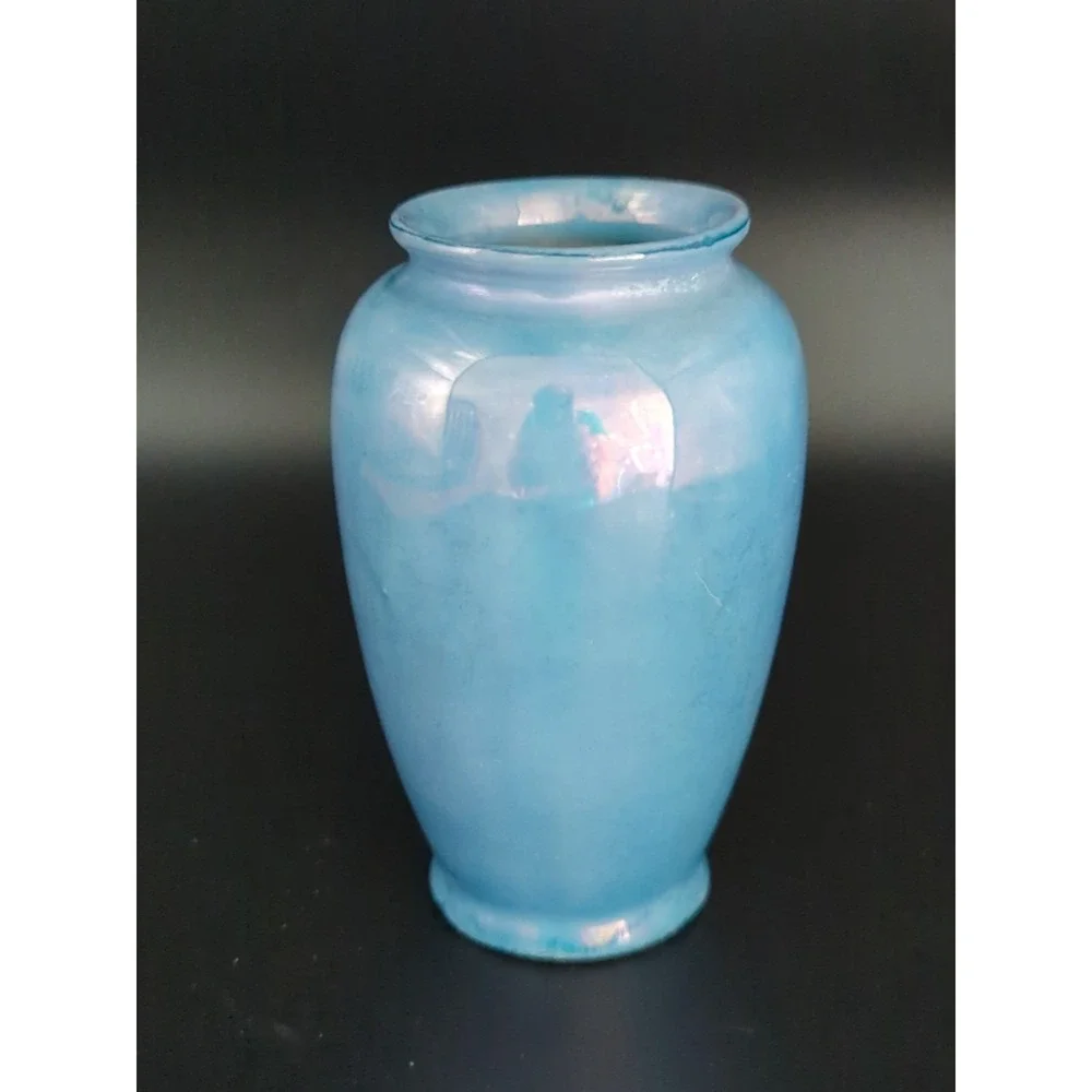 Vintage Blue Luster Dogwood Flower Vase 3.75 Inch Porcelain Ginger Jar Japan
